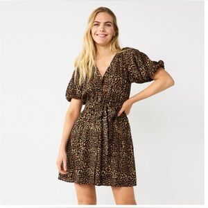 Nine West Women’s Leopard Volume Sleeve Mini Dress Size M